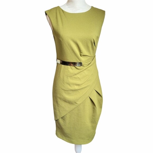 Julia Jordan green faux wrap cap sleeve dress with attached gold belt Size 4 - Picture 1 of 8